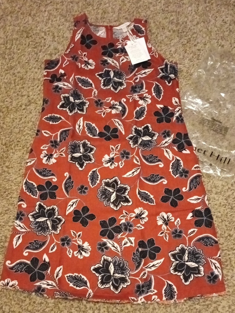 NWT Garnet Hill Rust-Red Floral Linen Dress